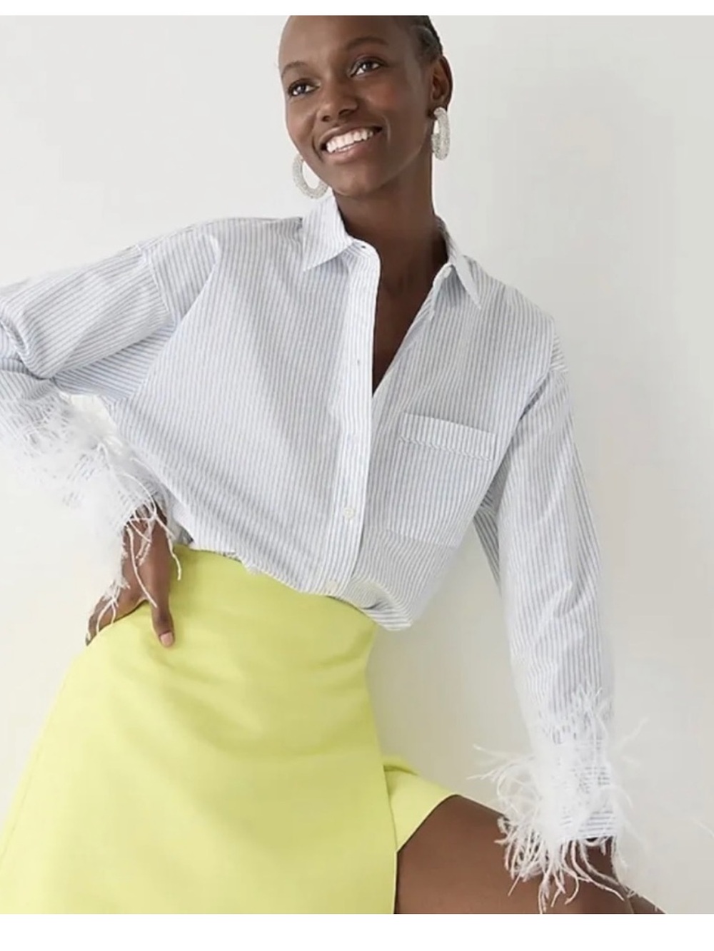 J.Crew Collection striped cotton poplin shirt with feather trim